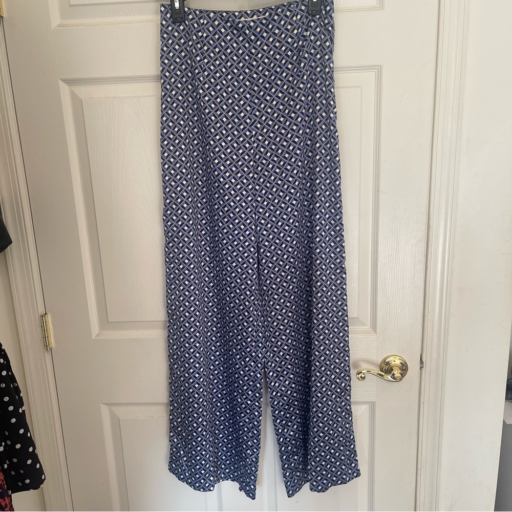 Satin blue patterned slacks